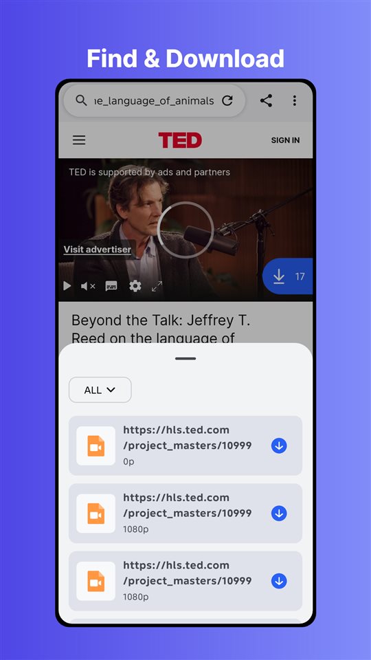 SnapSaver auto-detecting a video for download
